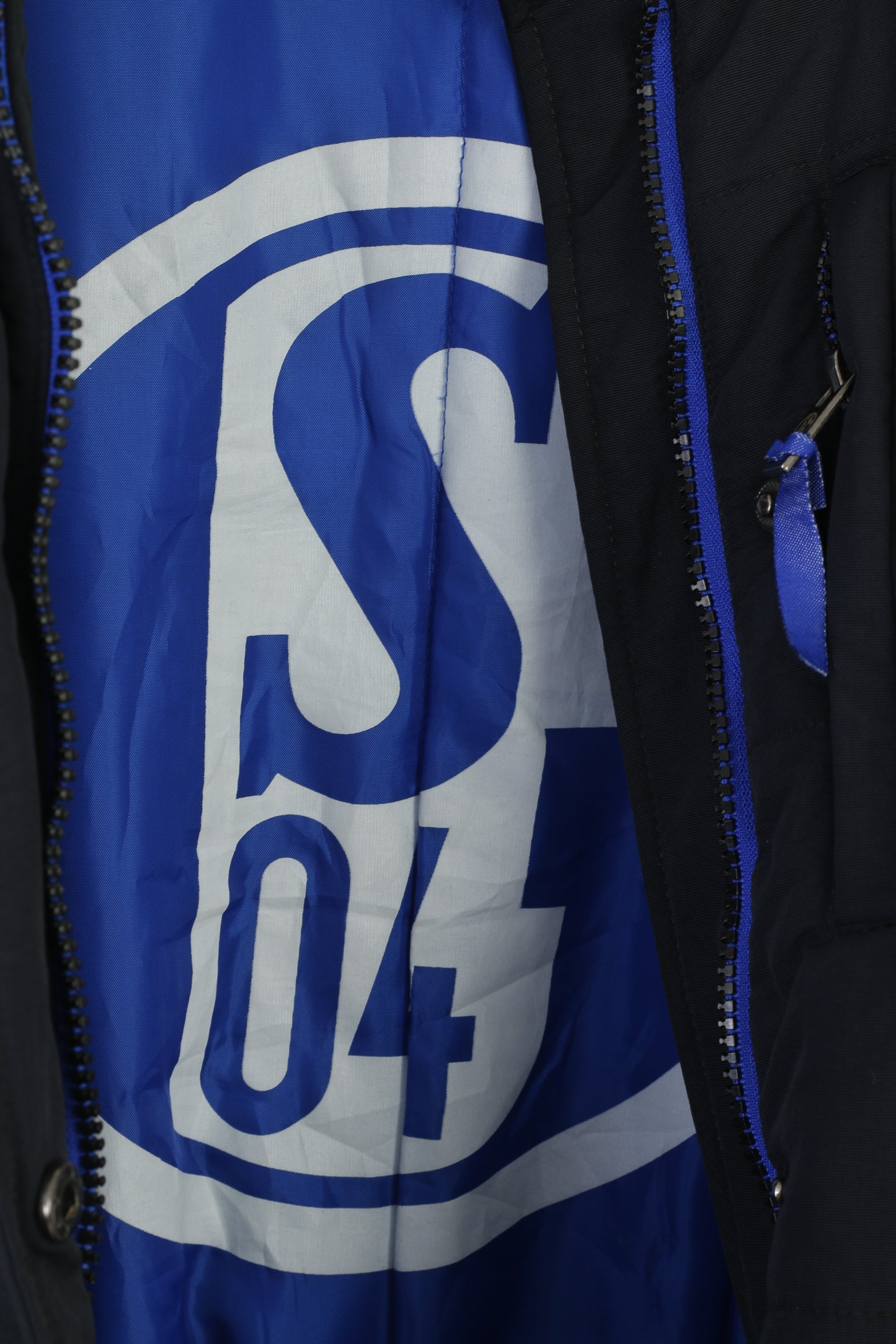 FC Schalke 04 Veste XXL (L) pour femme - Bleu marine - Fermeture éclair complète - Rembourrée - Ceinture - Haut long décontracté