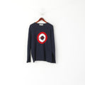 Lambretta Men XL Jumper Navy Cotton Blend Crew Neck Big Logo Sweater