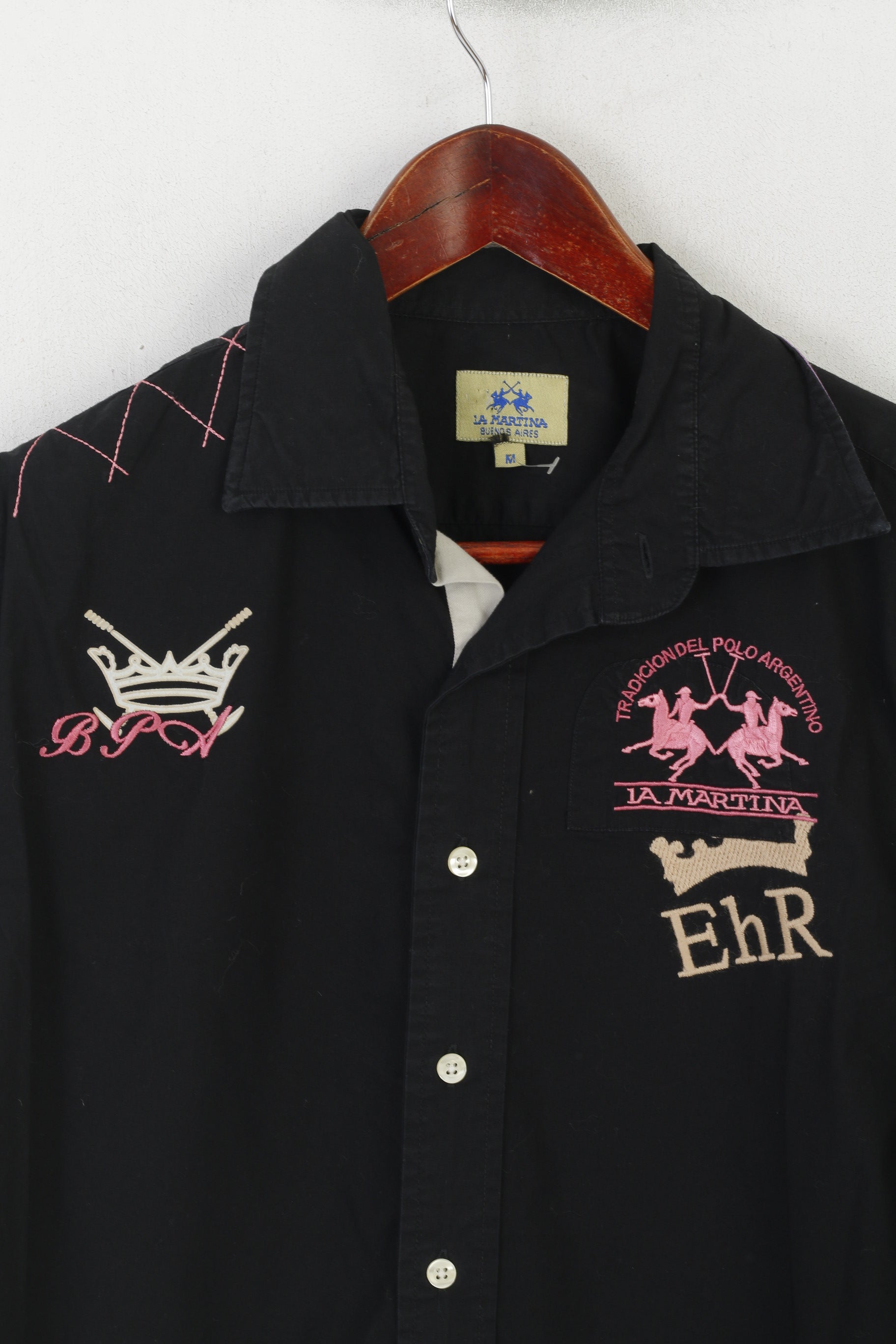 La Martina Men M Casual Shirt Black Cotton The Queen's Lancers Long Sleeve Top