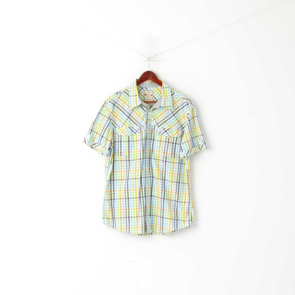 Mustang Jeans Men XL Casual Shirt Multi Colour Chekered Cotton Detailed Buttons Short Sleeve