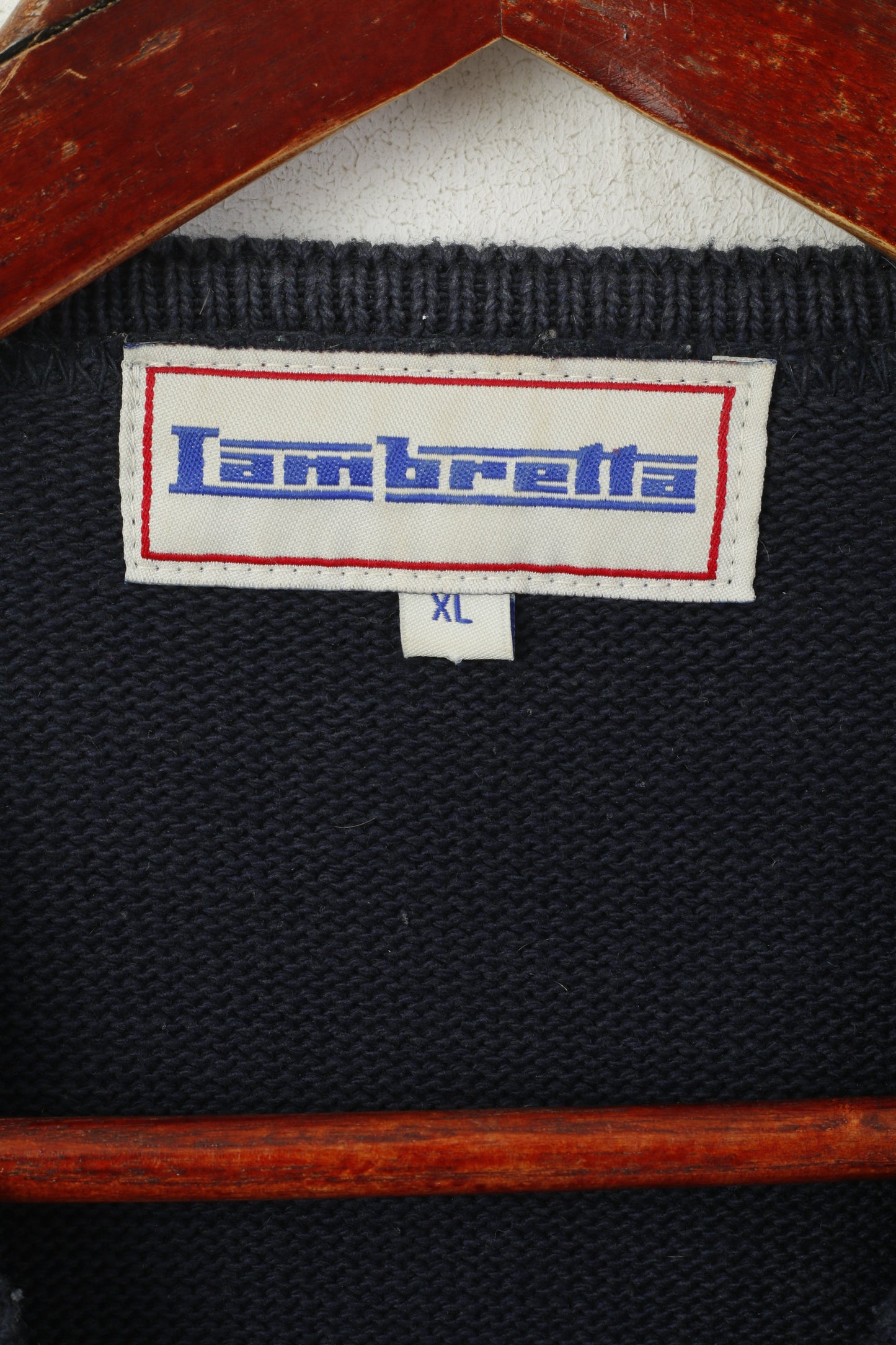 Lambretta Men XL Jumper Navy Cotton Blend Crew Neck Big Logo Sweater