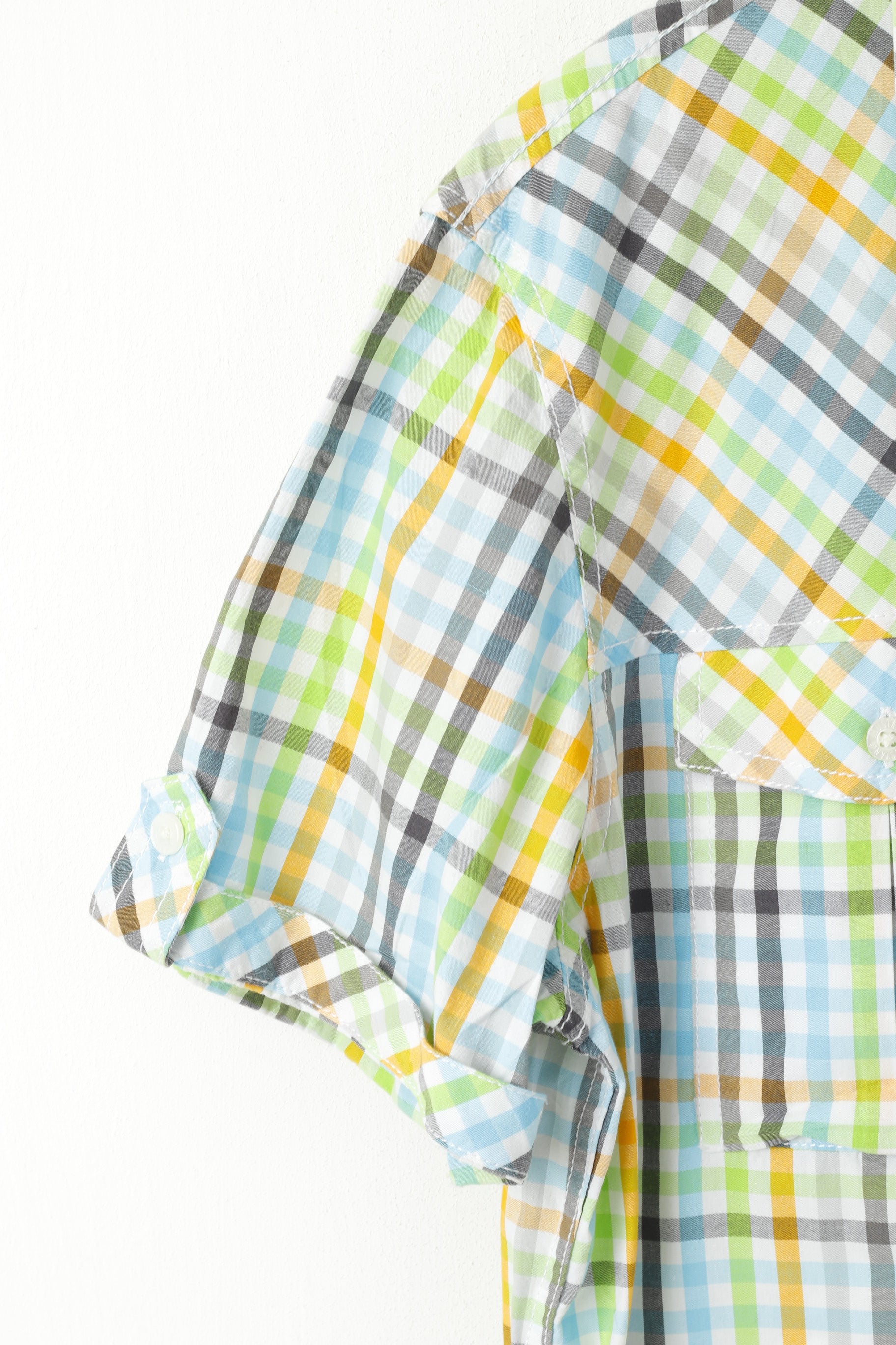 Mustang Jeans Men XL Casual Shirt Multi Colour Chekered Cotton Detailed Buttons Short Sleeve