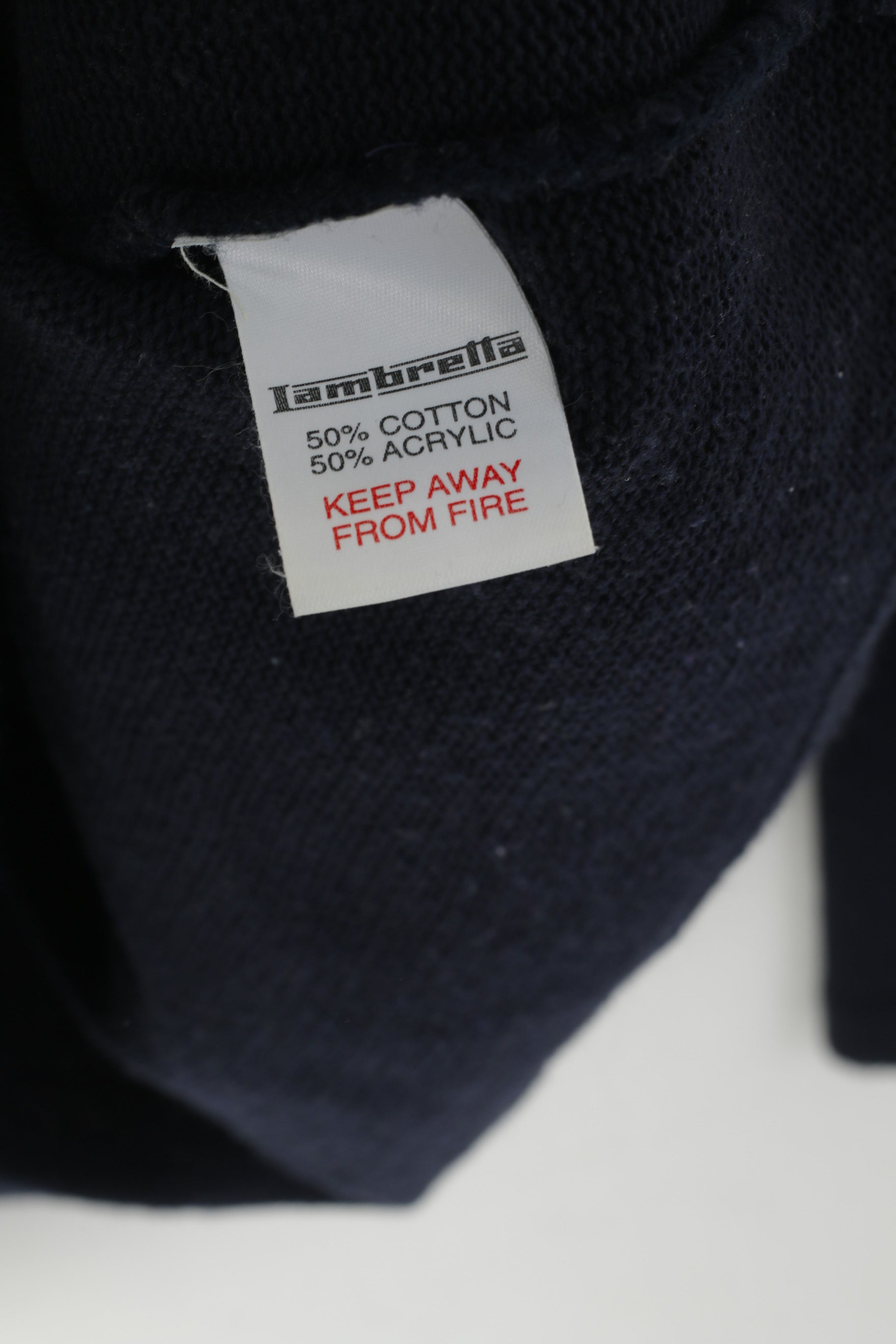Lambretta Men XL Jumper Navy Cotton Blend Crew Neck Big Logo Sweater