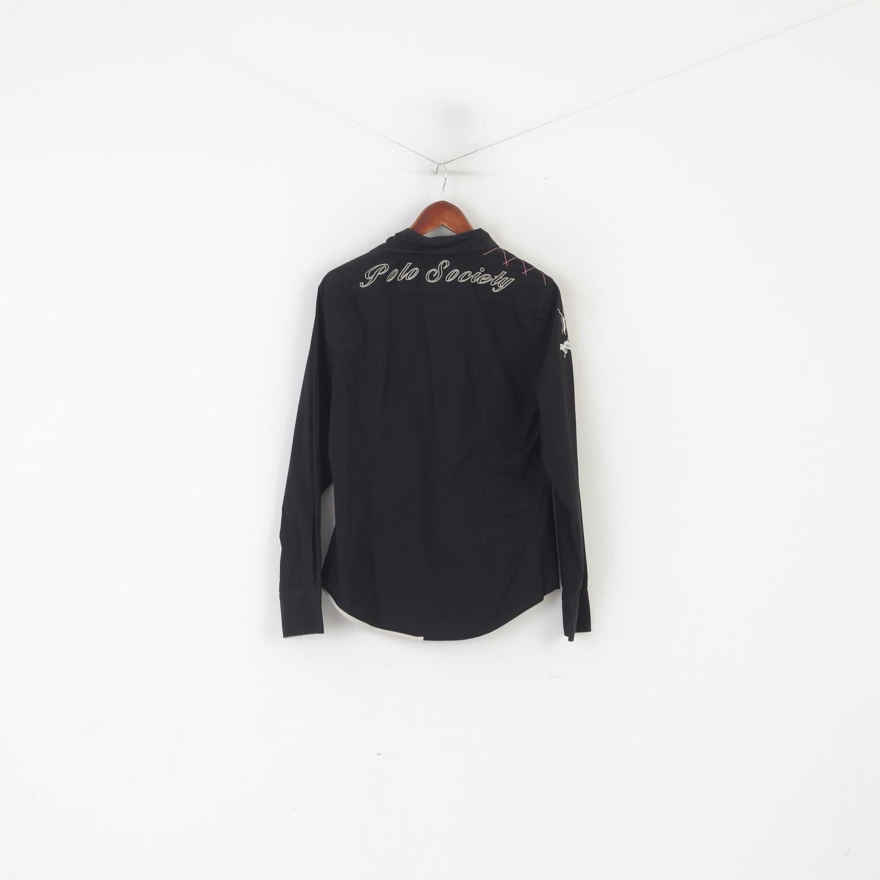 La Martina Men M Casual Shirt Black Cotton The Queen's Lancers Long Sleeve Top