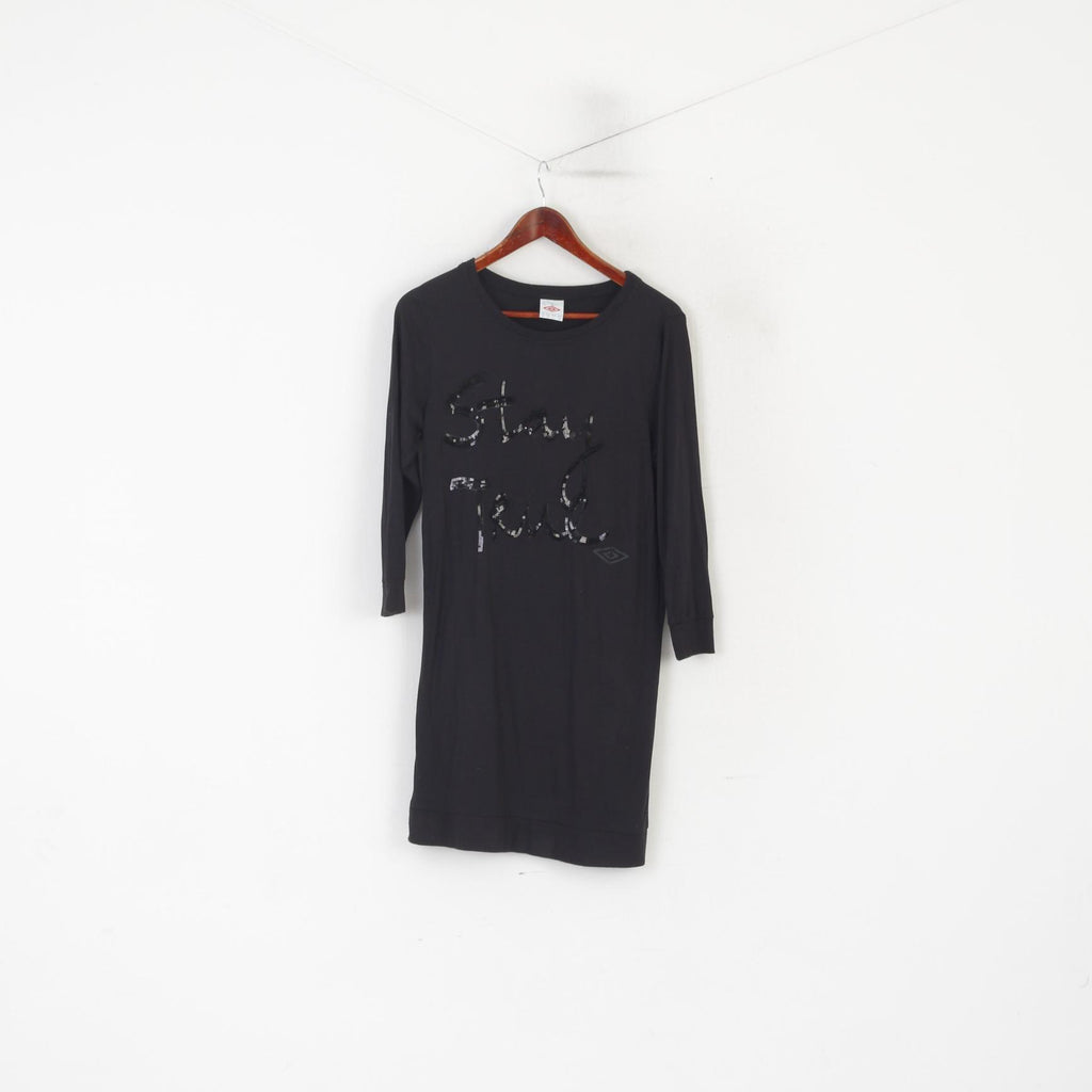 Umbro Women M Long Shirt Black Viscose Stay True Sequins Dress tunic Top