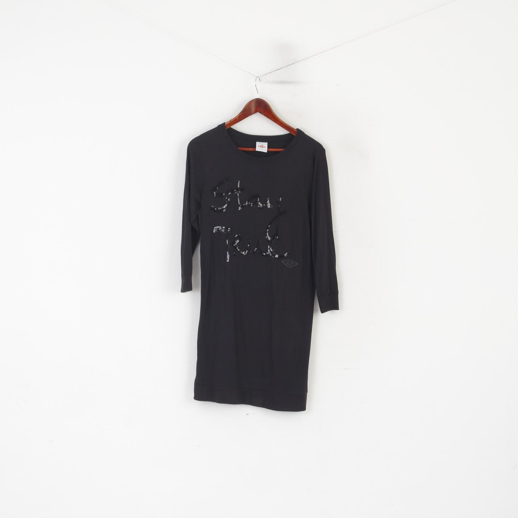 Umbro Women M Long Shirt Black Viscose Stay True Sequins Dress tunic Top