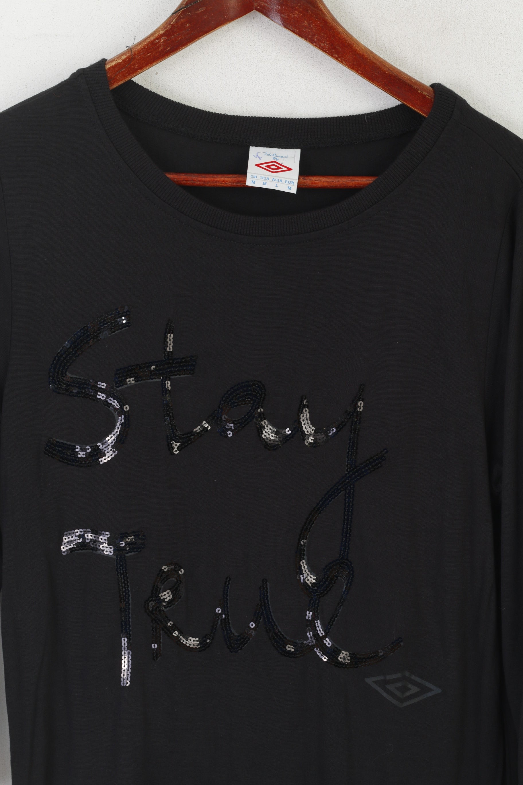 Umbro Women M Long Shirt Black Viscose Stay True Sequins Dress tunic Top