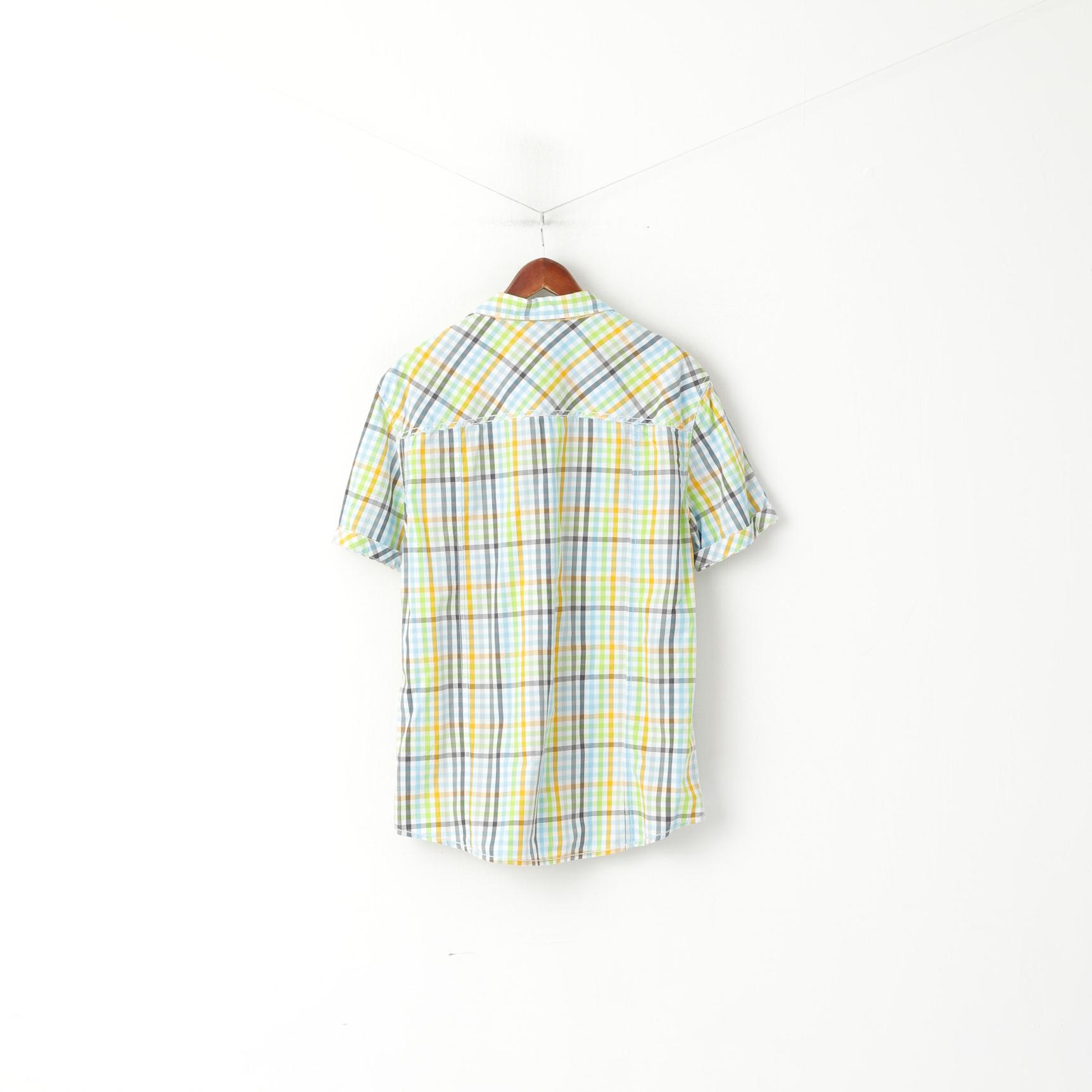 Mustang Jeans Men XL Casual Shirt Multi Colour Chekered Cotton Detailed Buttons Short Sleeve
