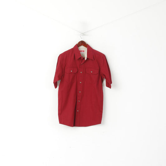 Wrangler Men S Casual Shirt Maroon Vintage Cotton Western Short Sleeve Top