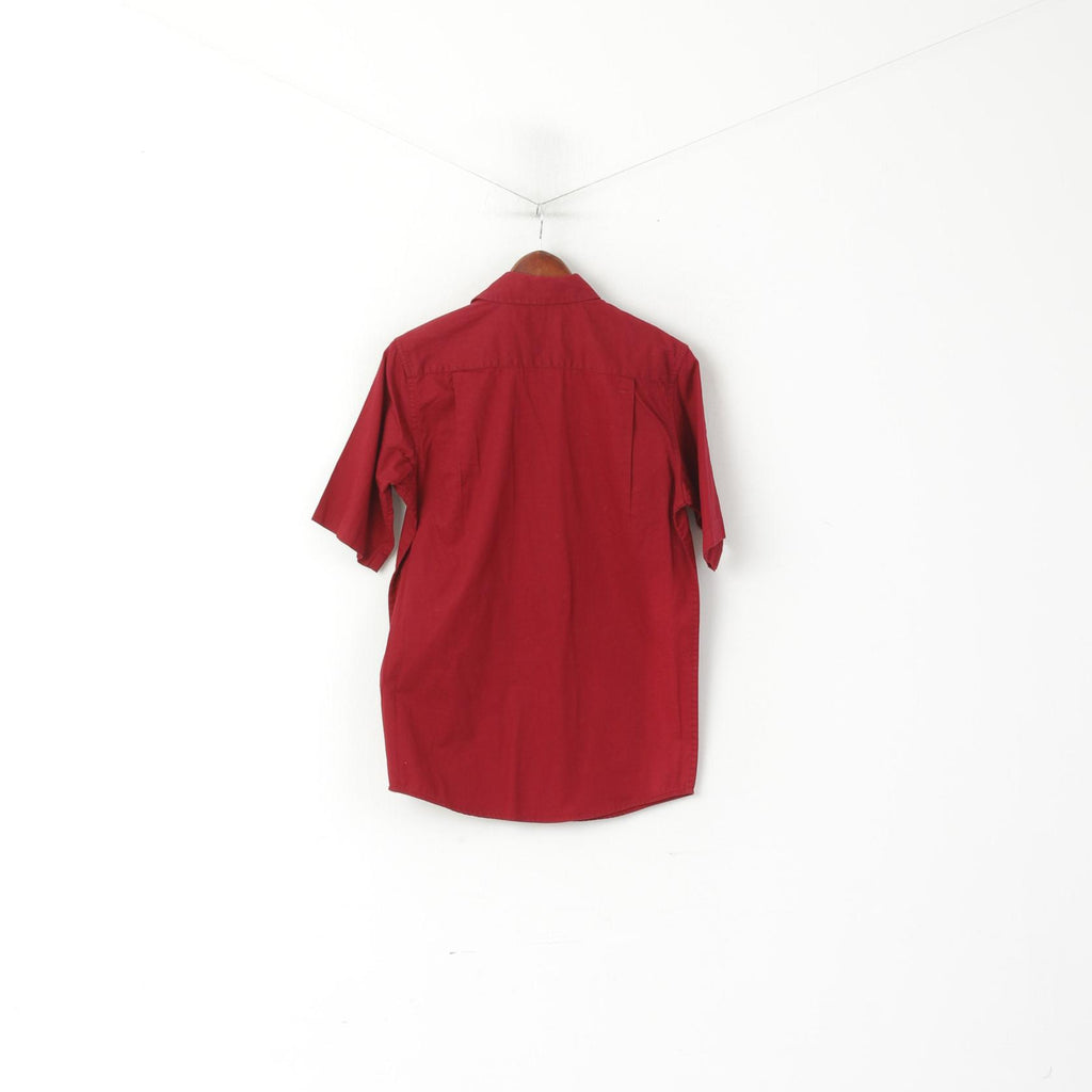 Wrangler Men S Casual Shirt Maroon Vintage Cotton Western Short Sleeve Top