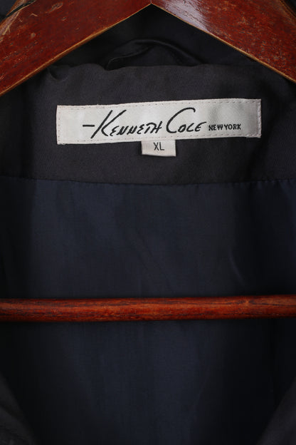 Kenneth Cole Cappotto XL da donna Top leggero casual in cotone lucido blu scuro con cerniera intera