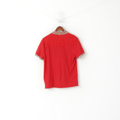 Luke 1977 Men L (M) Polo Shirt Red Cotton Checkered Collar Slim Fit Top