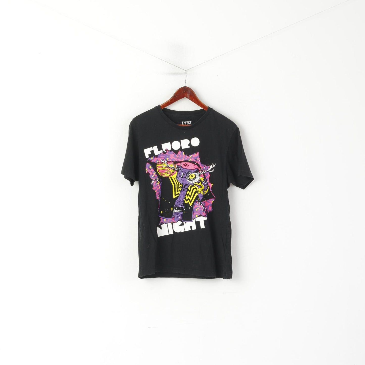Effekt Women M T-Shirt Black Cotton Neon Graphic Fluoro Night Top