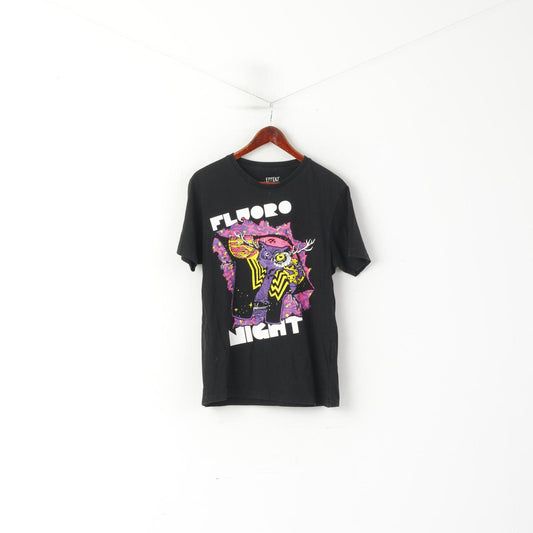 Effekt T-shirt da donna M Maglietta da notte fluoro con grafica al neon in cotone nero