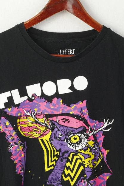 Effekt Women M T-Shirt Black Cotton Neon Graphic Fluoro Night Top