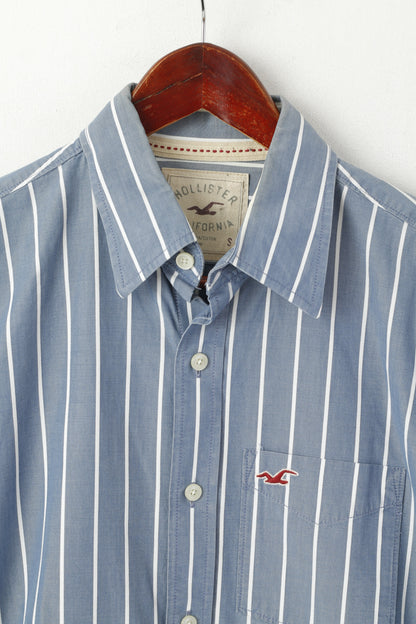 Hollister California Camicia casual da uomo Top a maniche lunghe in cotone a righe blu