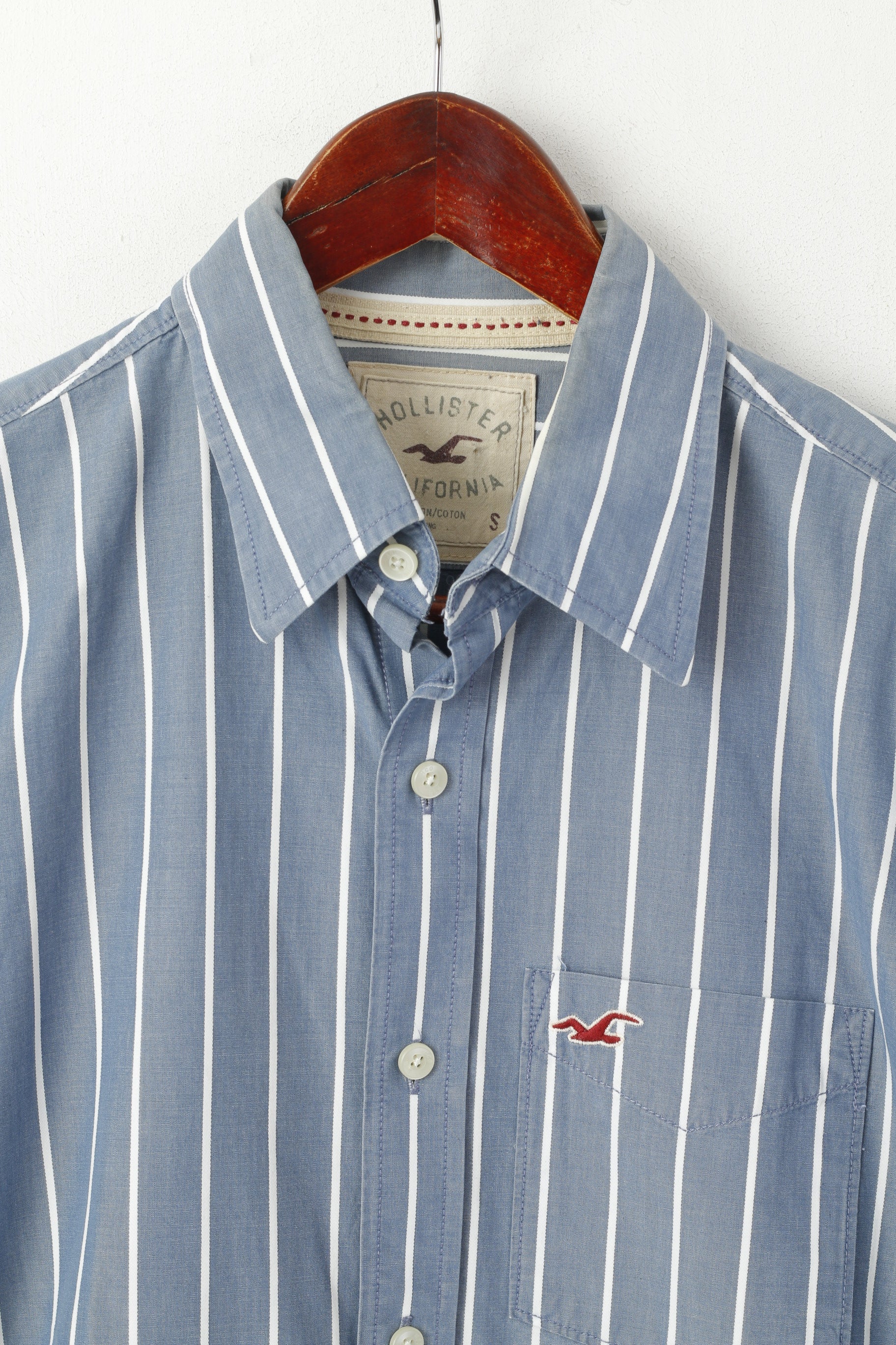 Hollister California Men S Casual Shirt Blue Striped Cotton Long Sleeve Top