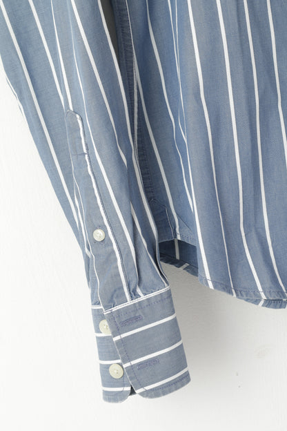 Hollister California Men S Casual Shirt Blue Striped Cotton Long Sleeve Top