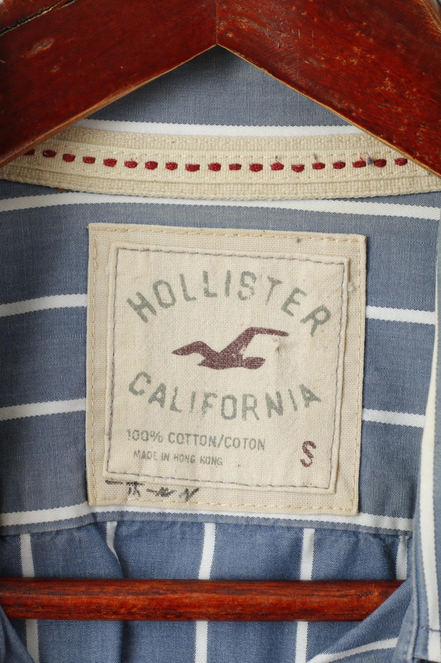 Hollister California Chemise décontractée pour homme Bleu rayé en coton à manches longues