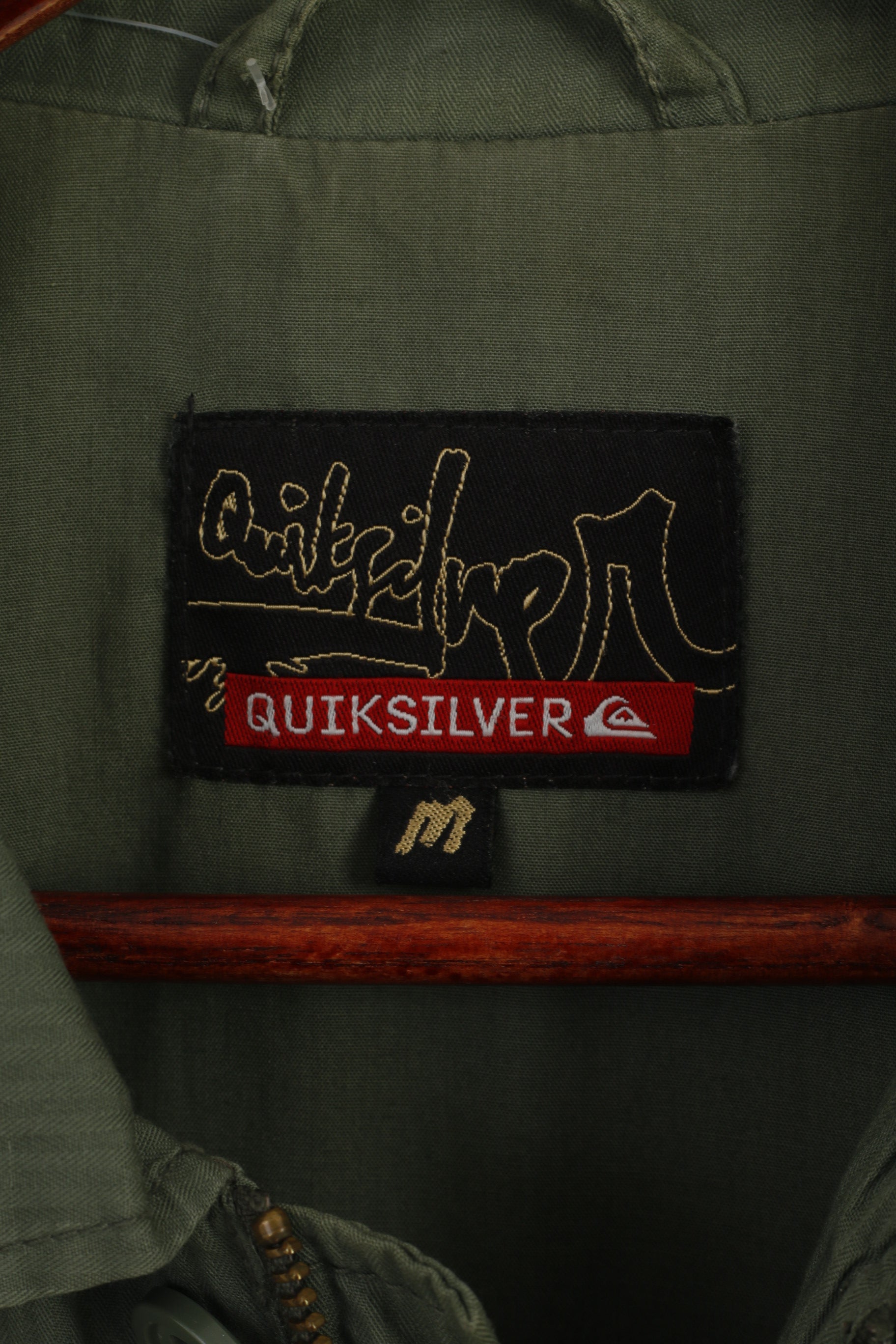 Quiksilver Giacca da uomo M Verde Ghirlanda di cotone Tinta unita Multi tasche Zip Up Top