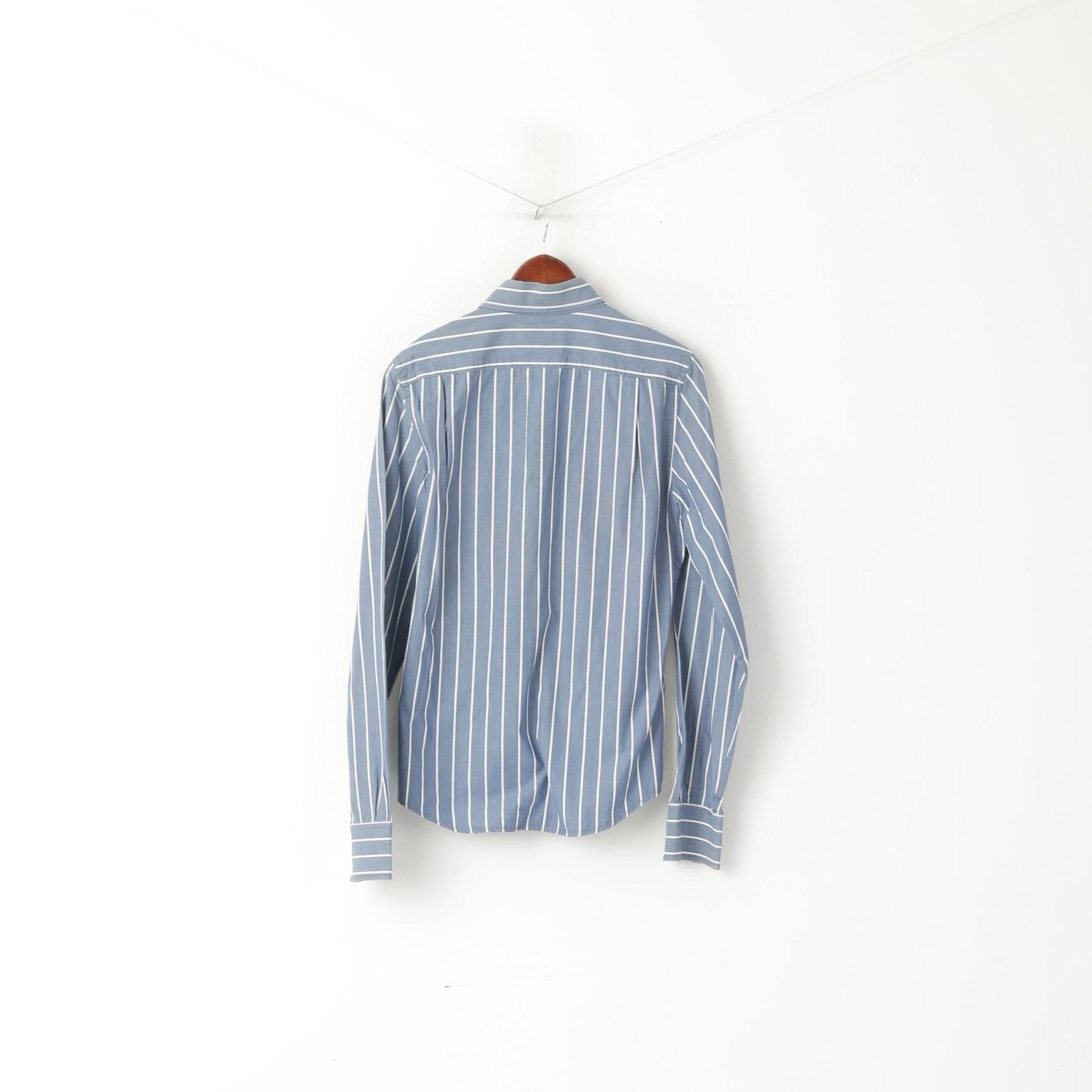 Hollister California Men S Casual Shirt Blue Striped Cotton Long Sleeve Top