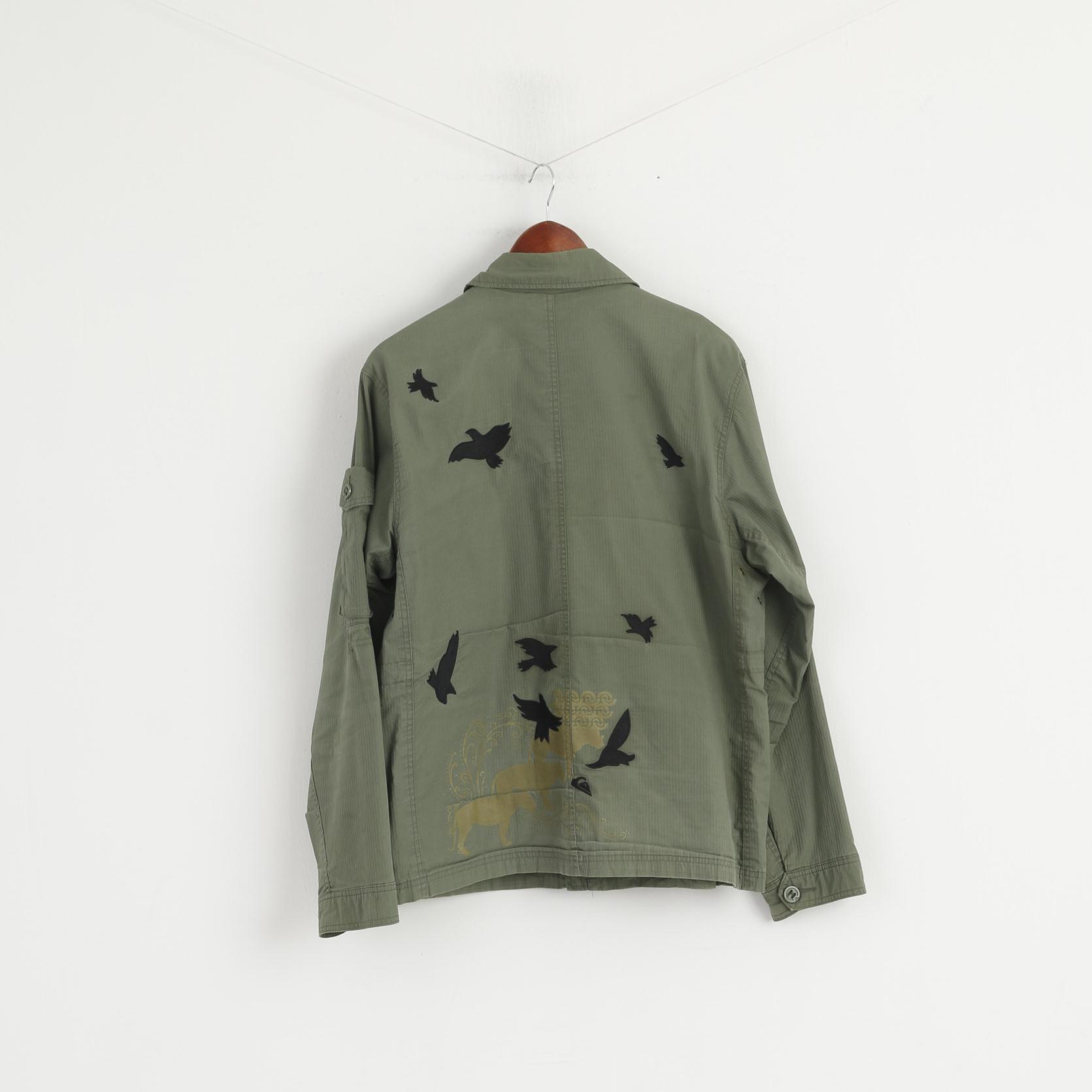 Quiksilver Giacca da uomo M Verde Ghirlanda di cotone Tinta unita Multi tasche Zip Up Top