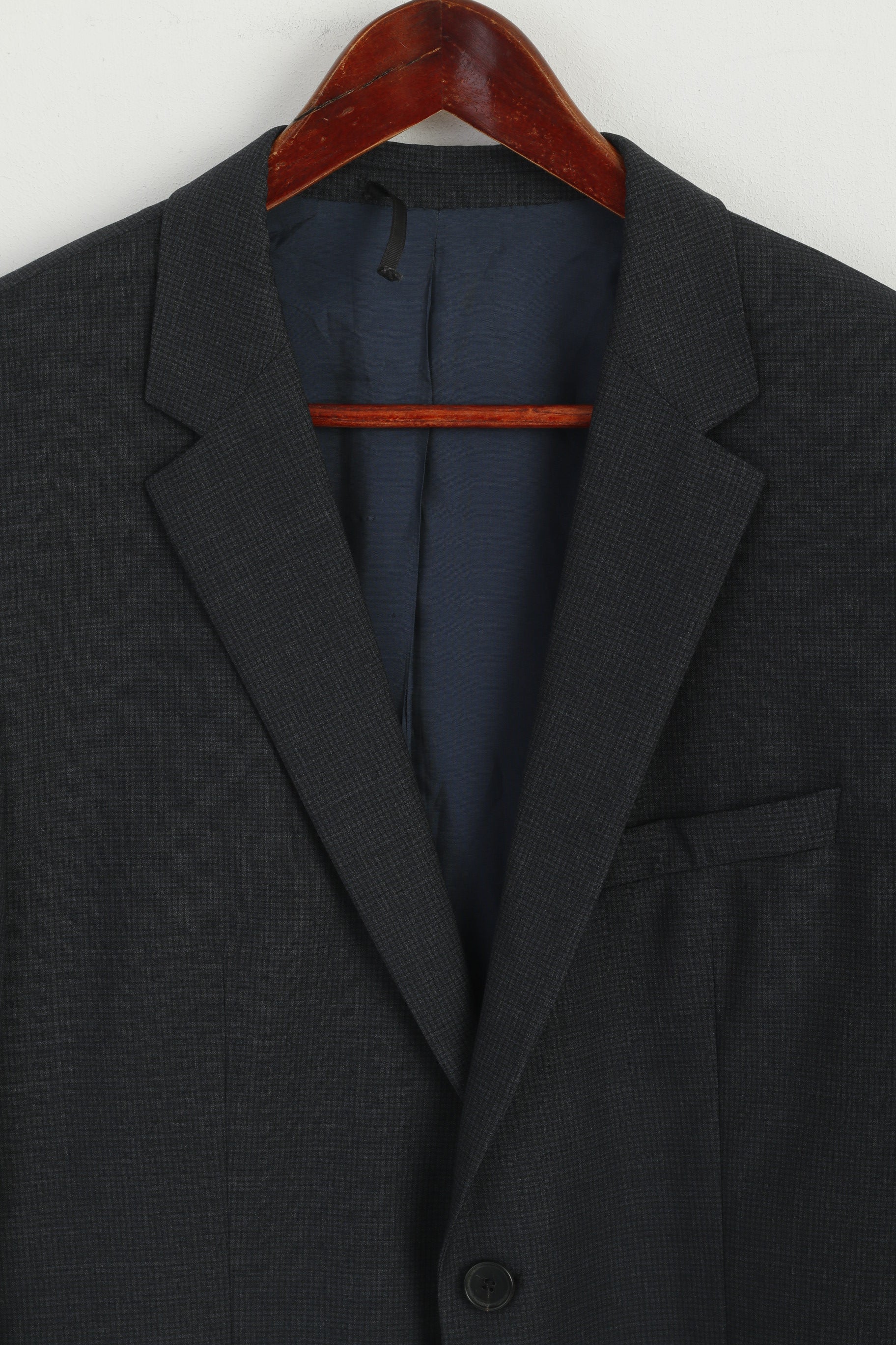 Hugo Boss Men 50 40 Blazer Navy Check REDA Wool Italy Single Breasted Jacket