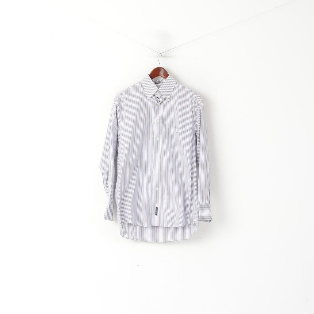 Gant Men M Casual Shirt White Blue Striped Cotton Key West Poplin Long Sleeve Top