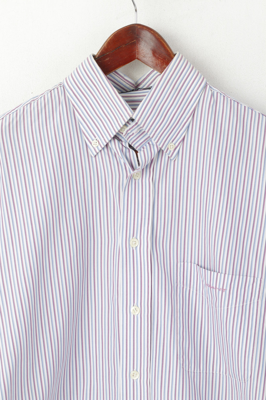 Gant Men M Casual Shirt White Blue Striped Cotton Key West Poplin Long Sleeve Top