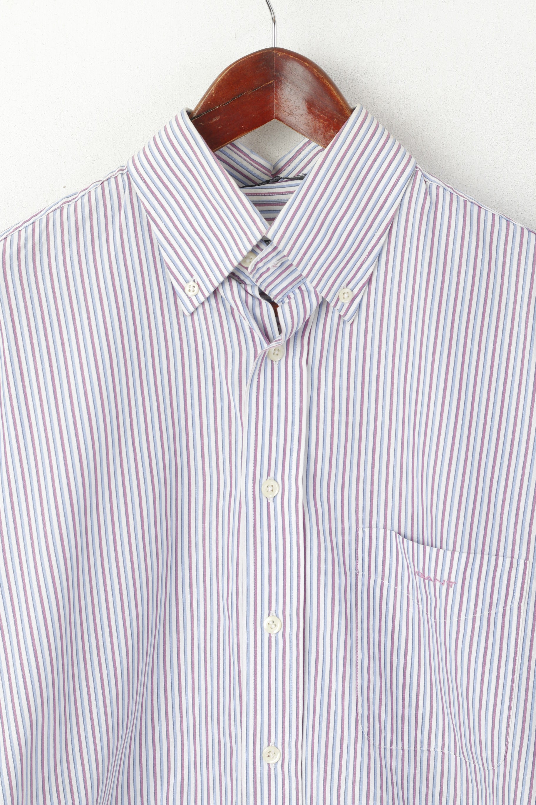 Gant Men M Casual Shirt White Blue Striped Cotton Key West Poplin Long Sleeve Top