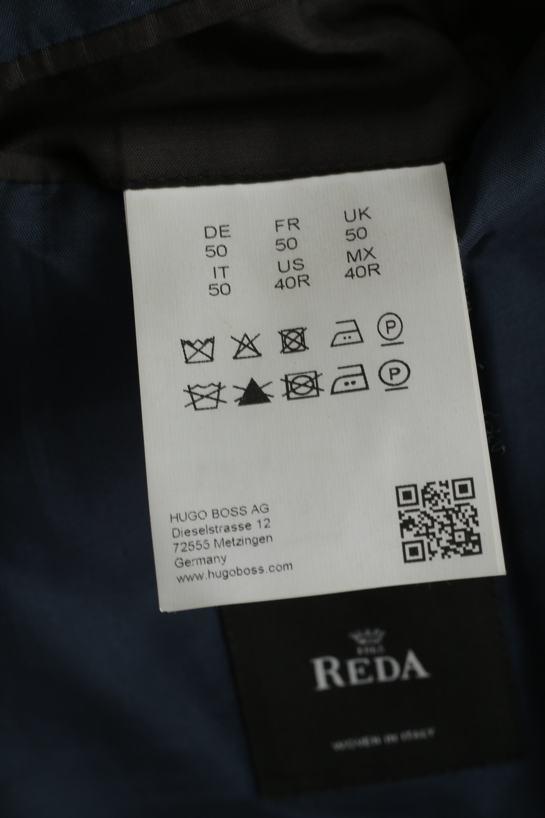 Hugo Boss Men 50 40 Blazer Navy Check REDA Wool Italy Single Breasted Jacket