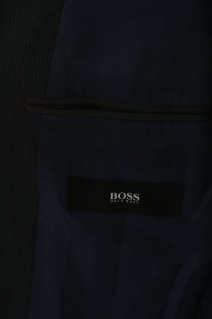 Hugo Boss Men 50 40 Blazer Navy Check REDA Wool Italy Single Breasted Jacket