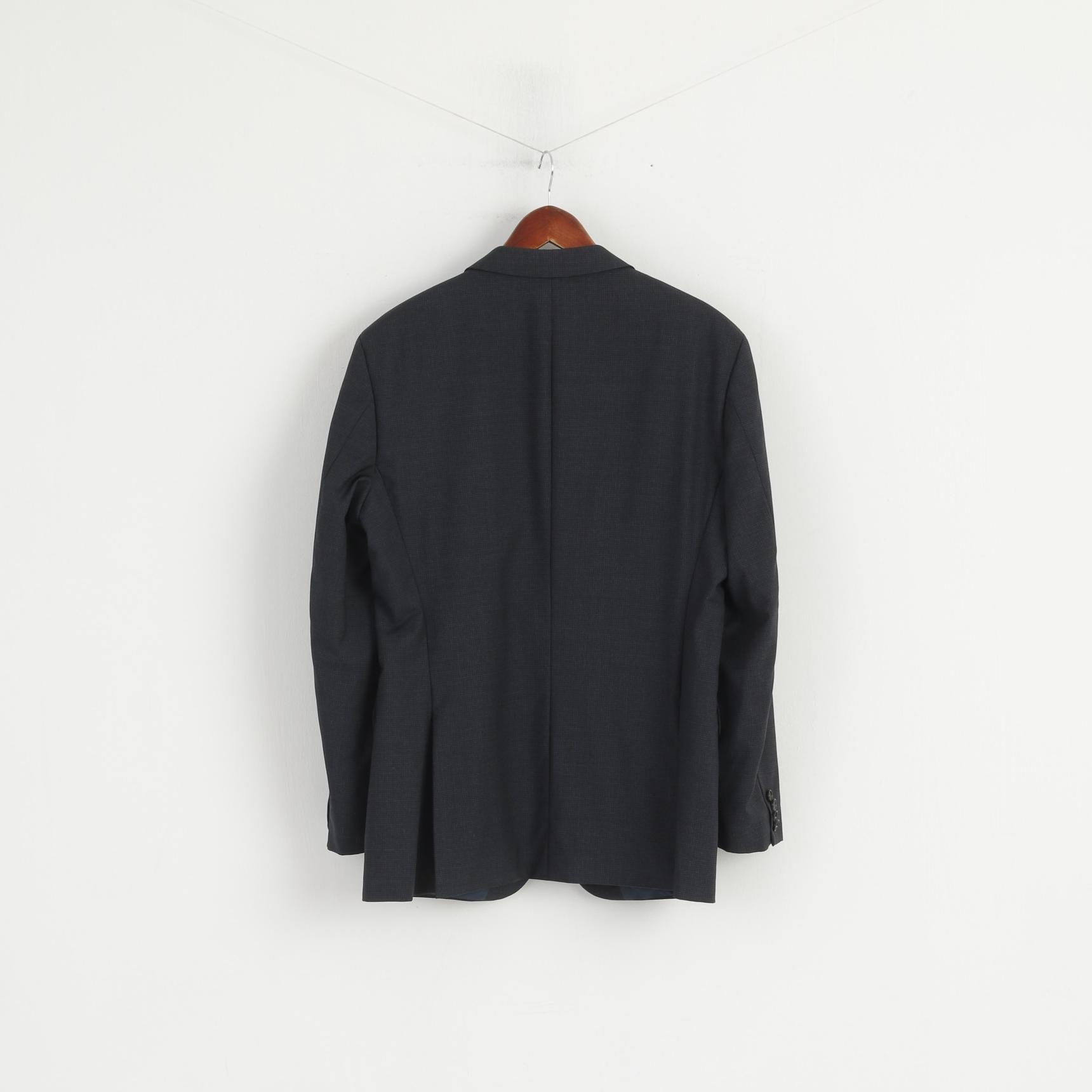 Hugo Boss Men 50 40 Blazer Navy Check REDA Wool Italy Single Breasted Jacket