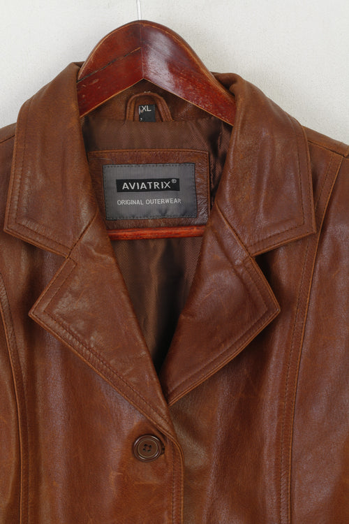 Aviatrix Femmes XL (L) Veste Marron Cuir Survêtement Vintage Épaulettes Blazer