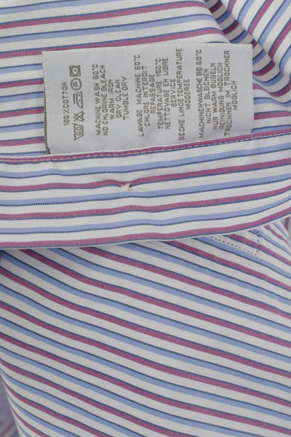 Gant Men M Casual Shirt White Blue Striped Cotton Key West Poplin Long Sleeve Top