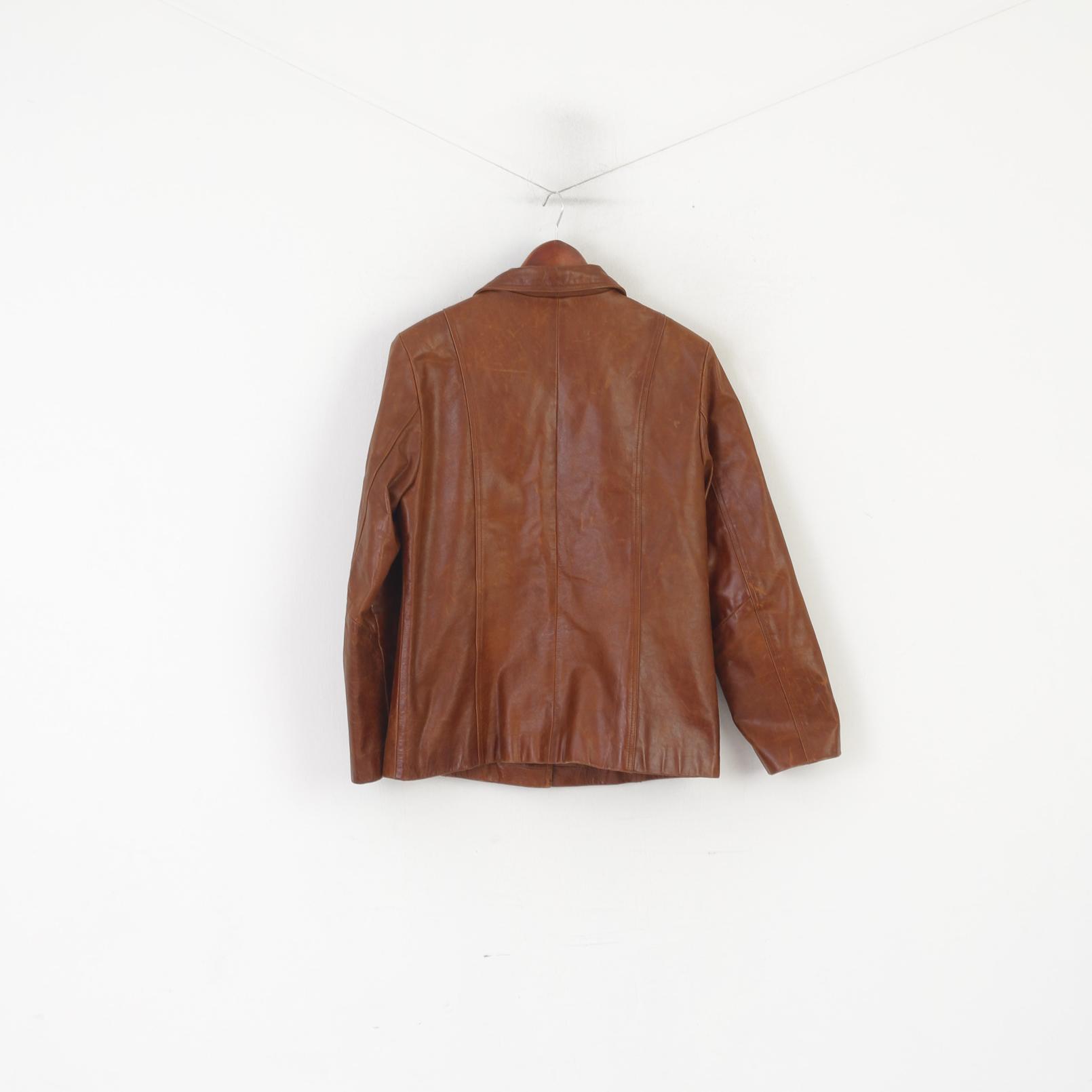 Aviatrix Women XL (L)  Jacket Brown Leather Outerwear Vintage Shoulder Pads Blazer