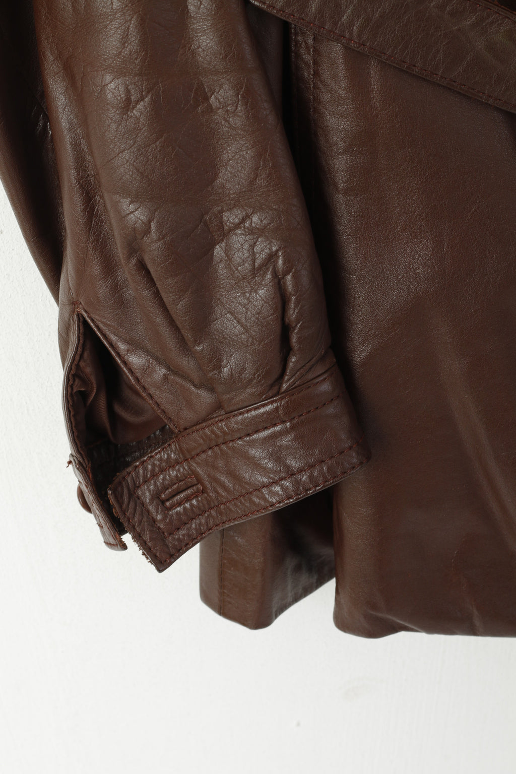 Ericson of Sweden Women 38 S Jacket Brown Leather Shiny Vintage Belted Single Breasted Top