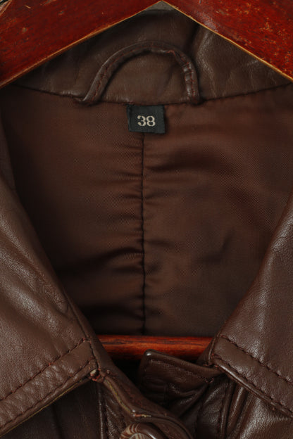 Ericson de Suède Veste femme 38 S en cuir marron brillant vintage ceinturé haut à simple boutonnage