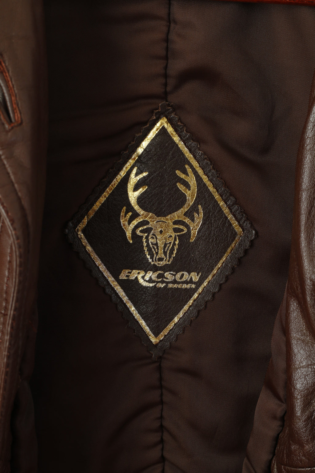 Ericson of Sweden Women 38 S Jacket Brown Leather Shiny Vintage Belted Single Breasted Top