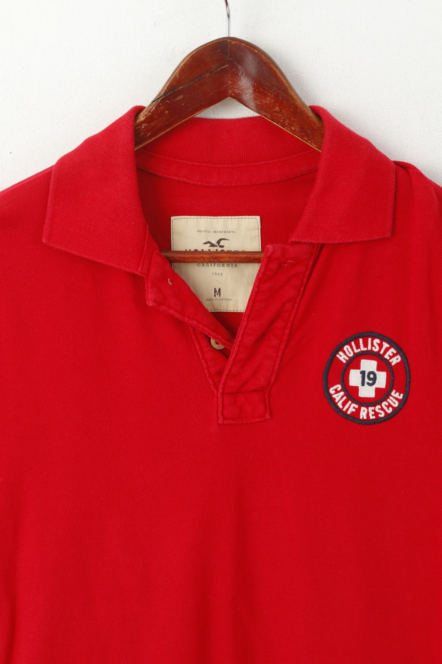 Hollister California Men M Polo Shirt Red Cotton Calif Rescue Slim Fit Top