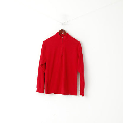 F.LLI Campagnolo Women L Fleece Top Red Zip Neck Activewear Plain Top