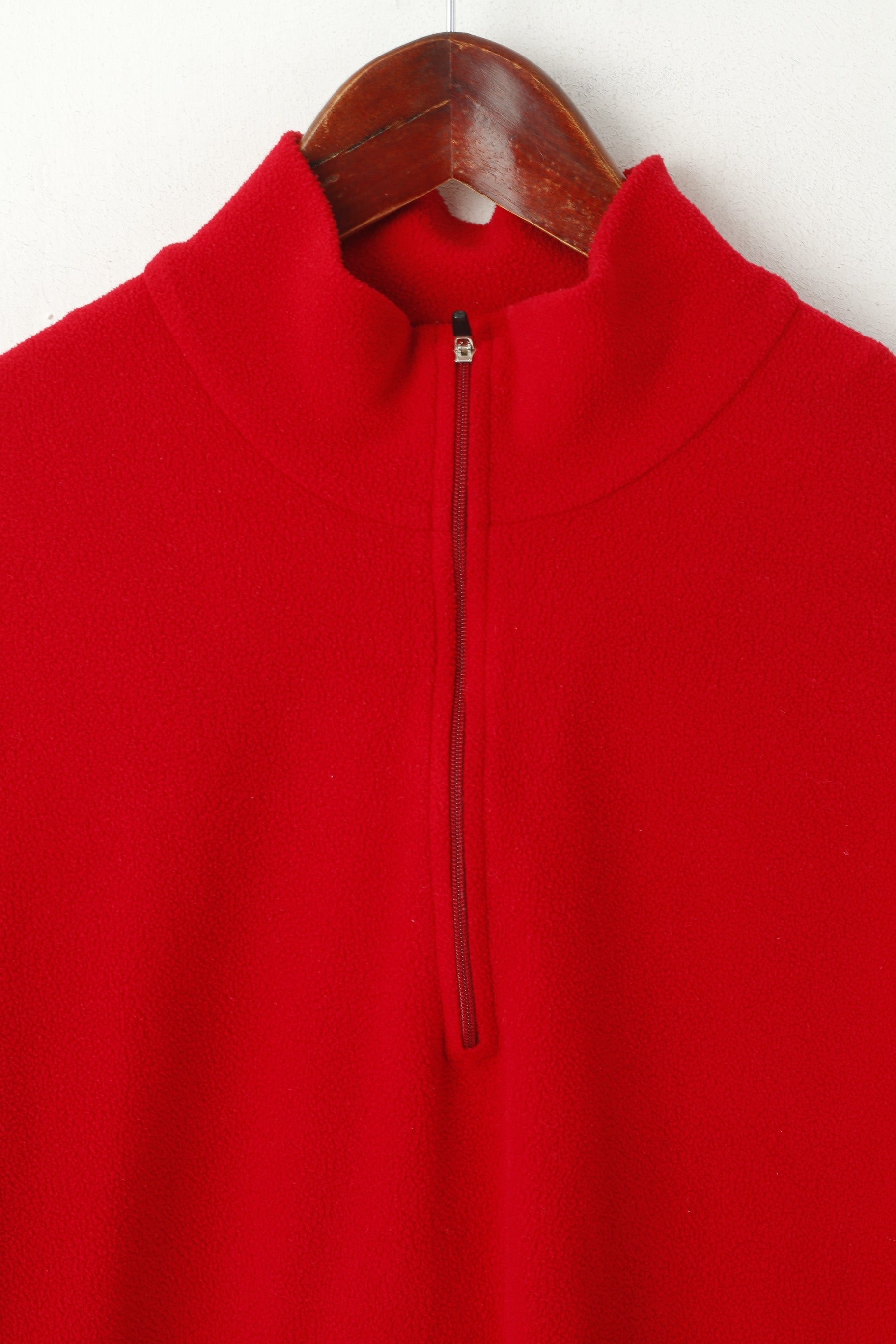 F.LLI Campagnolo Women L Fleece Top Red Zip Neck Activewear Plain Top