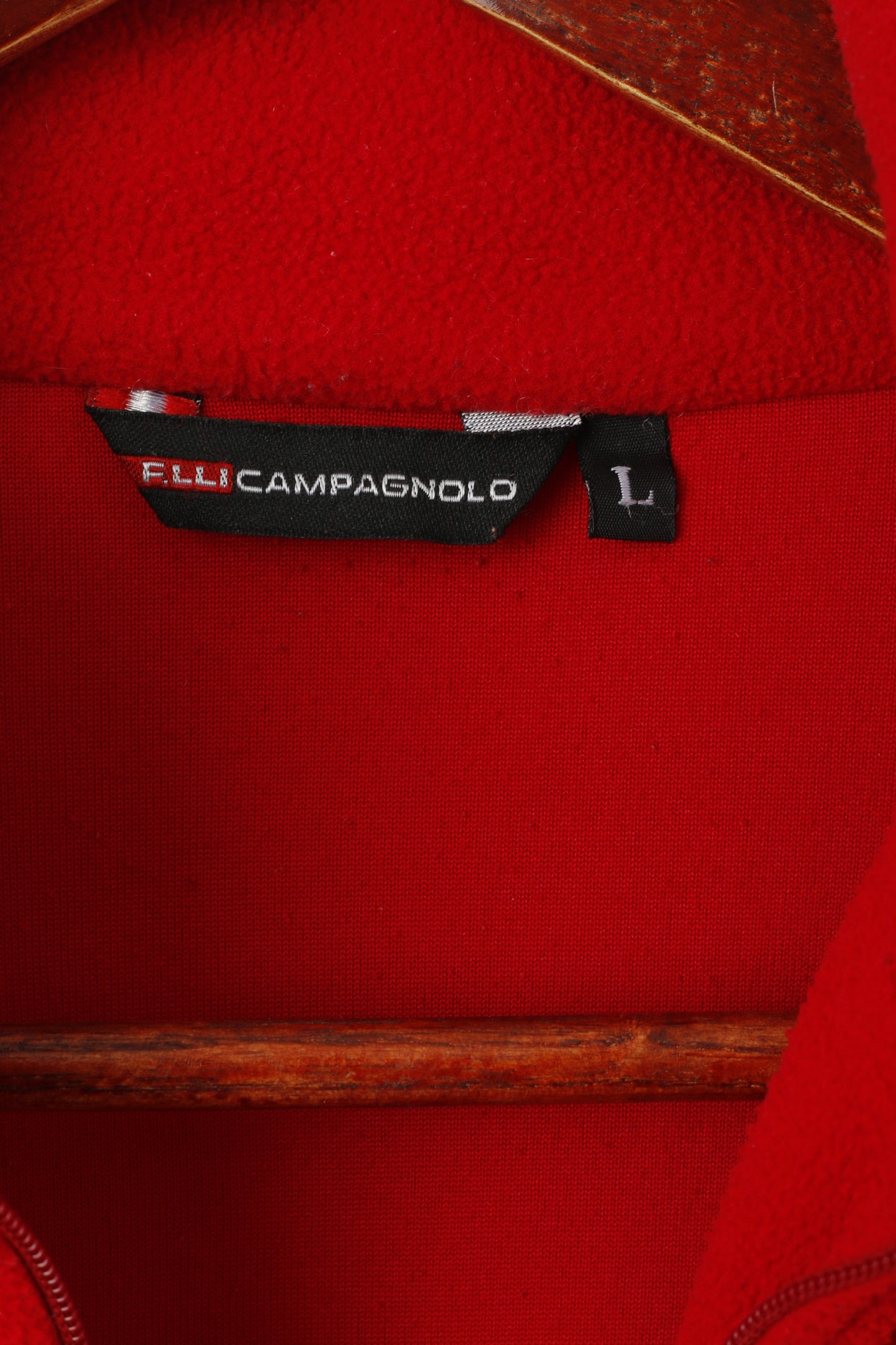 F.LLI Campagnolo Women L Fleece Top Red Zip Neck Activewear Plain Top