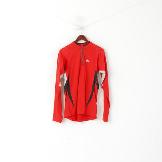 Asics Hommes L Chemise à manches longues Rouge Activewear Run Duo Tech Zip Neck Nylon Top