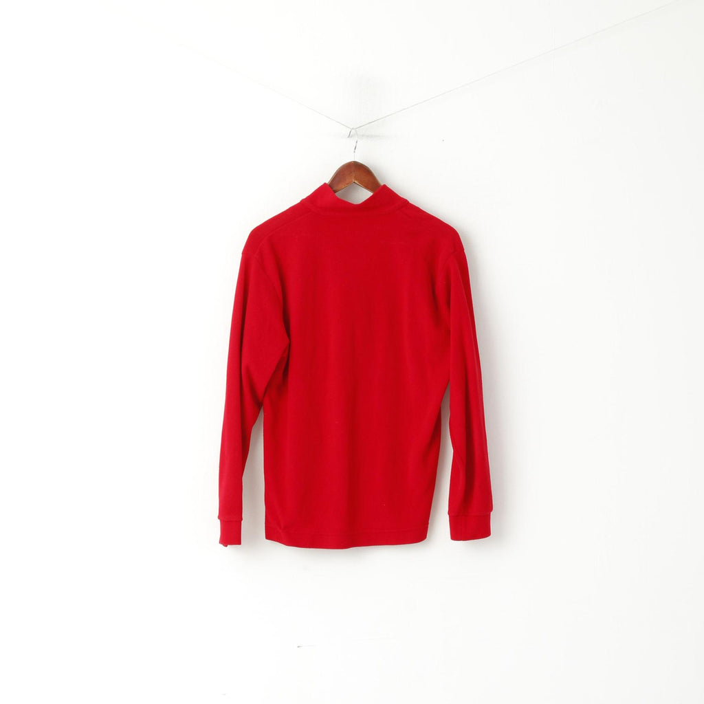 F.LLI Campagnolo Women L Fleece Top Red Zip Neck Activewear Plain Top