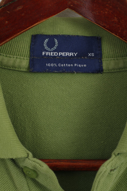 Fred Perry Hommes XS Polo Vert Coton Piqué Manches Courtes Haut Uni