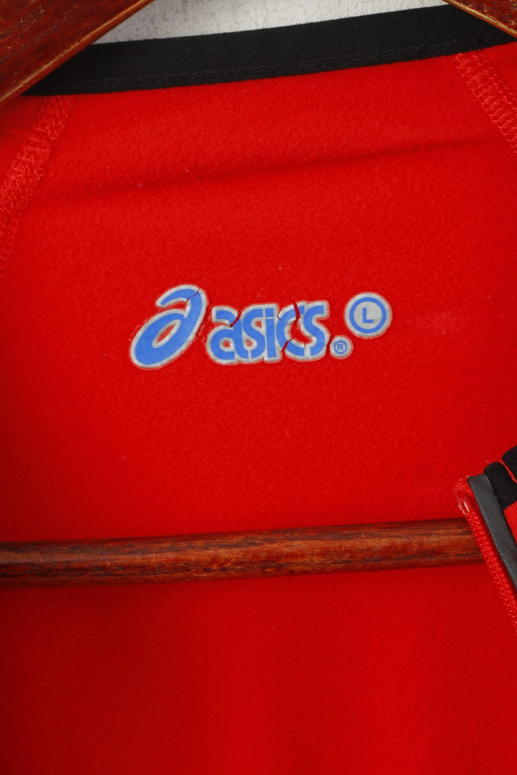 Asics Men L Long Sleeved Shirt Red Activewear Run Duo Tech Zip Neck Nylon Top