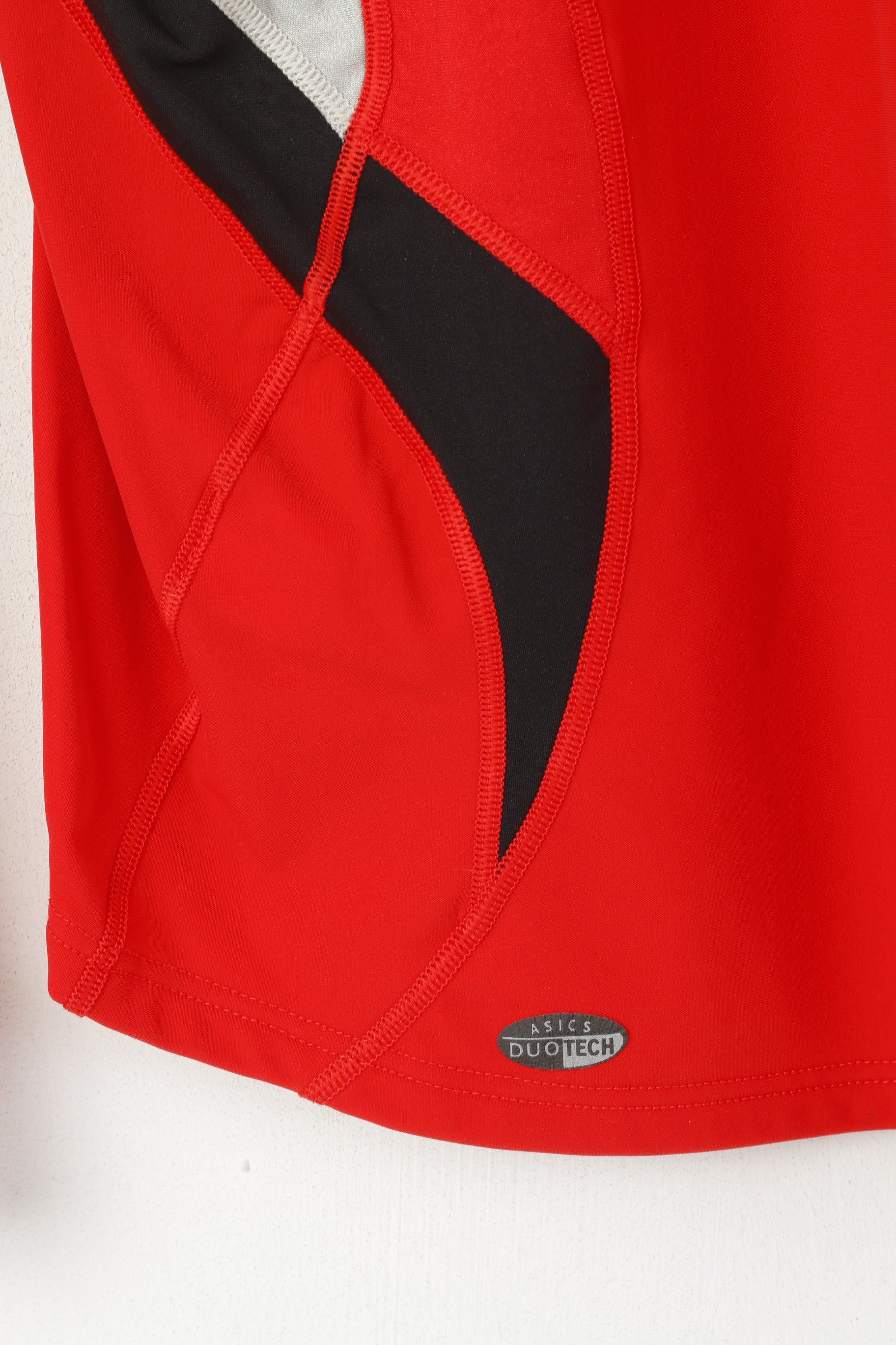 Asics Men L Long Sleeved Shirt Red Activewear Run Duo Tech Zip Neck Nylon Top