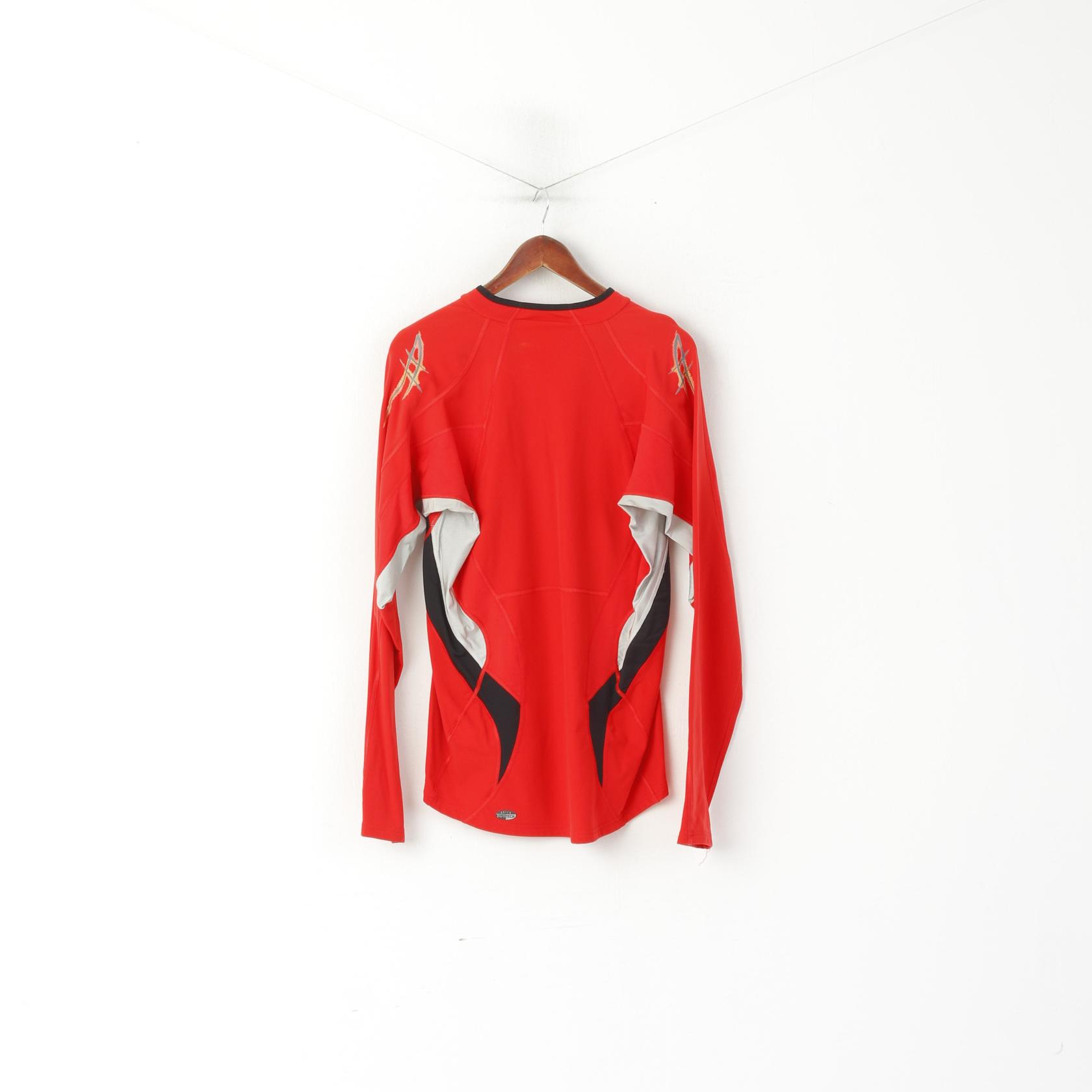 Asics Men L Long Sleeved Shirt Red Activewear Run Duo Tech Zip Neck Nylon Top