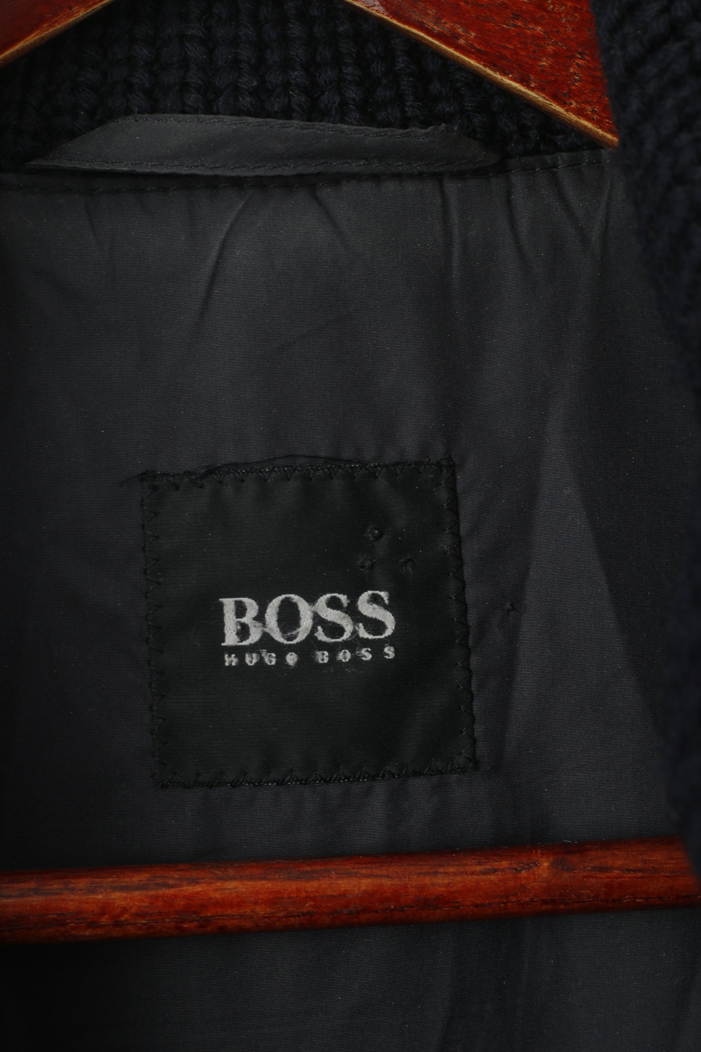 Hugo Boss Men 50 L Jacket Navy Wool Cashmere Blend Vintage Oversize Zip Up Coat